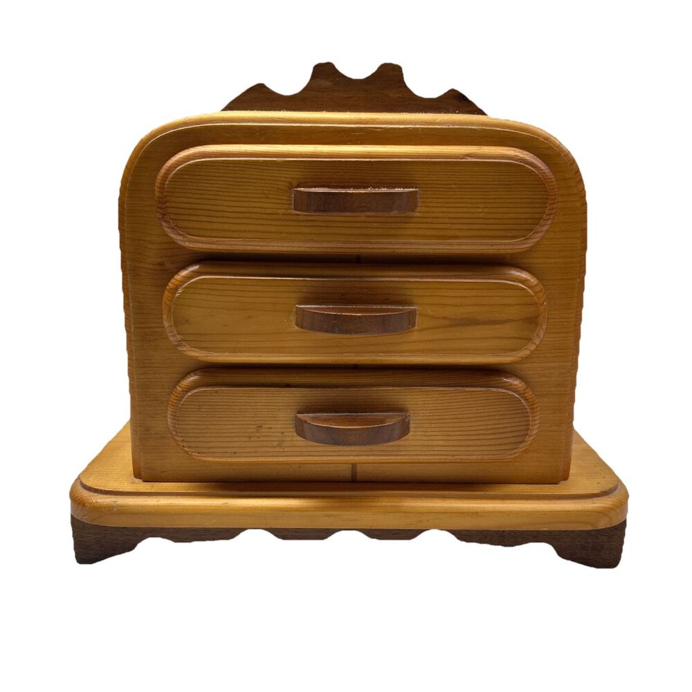 vintage 3 drawer jewelry box wood handcrafted - beautiful‎ craftsmanship